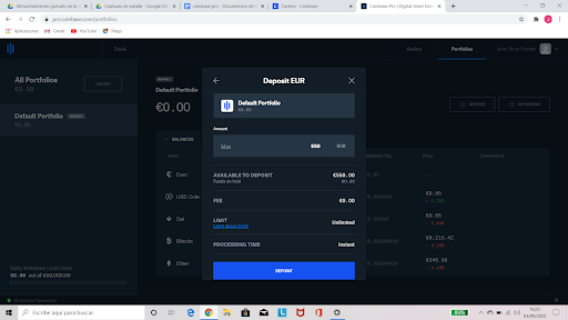 deposito coinbasepro