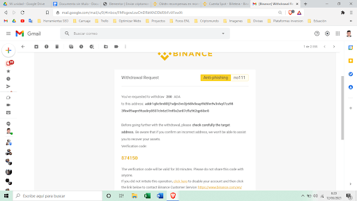 codigo de verificacion de binance para enviar criptos