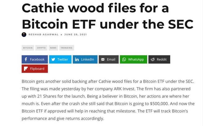 cathie wood archiva para un etf de bitcoin bajo la sec
