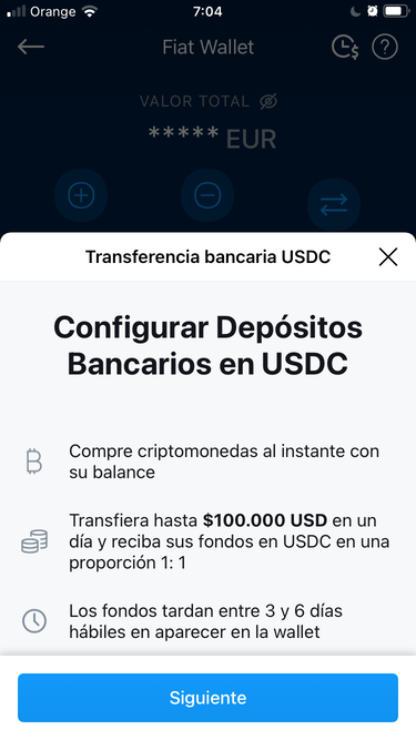 configuración de depositos bancarios en usdc